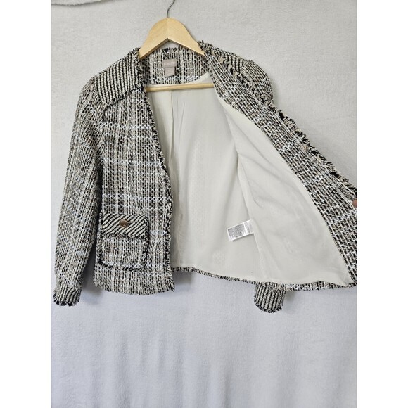 Chicos Tweed Frayed Fringe Blazer Size 0 Petite or Small‎ Petite - Picture 3 of 10
